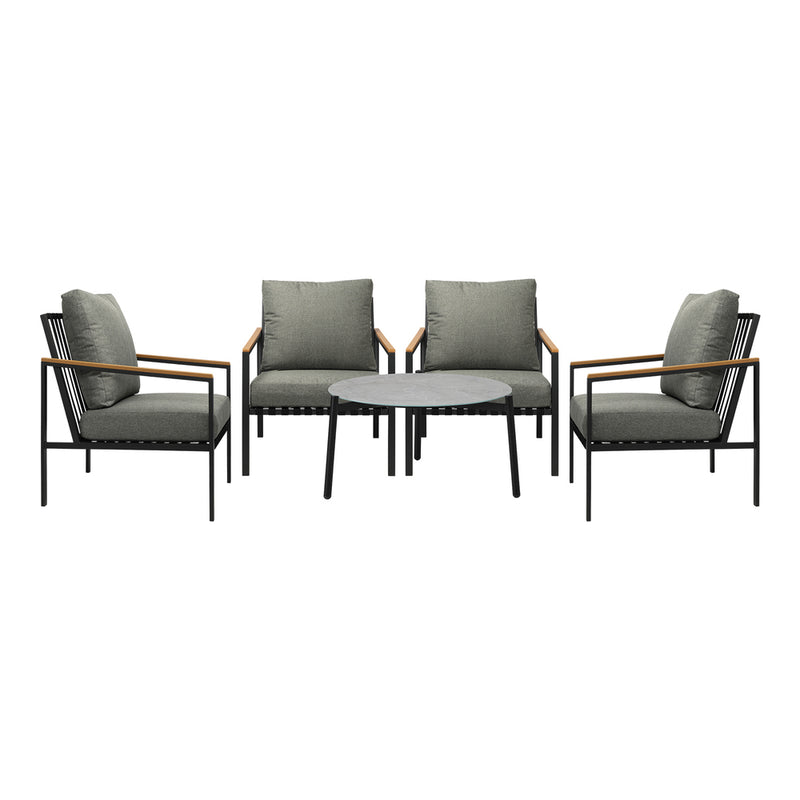 Livsip 5PC Outdoor Patio Set Grey 70cm Coffee Table Sofa Chairs