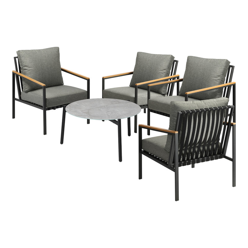 Livsip 5PC Outdoor Patio Set Grey 70cm Coffee Table Sofa Chairs