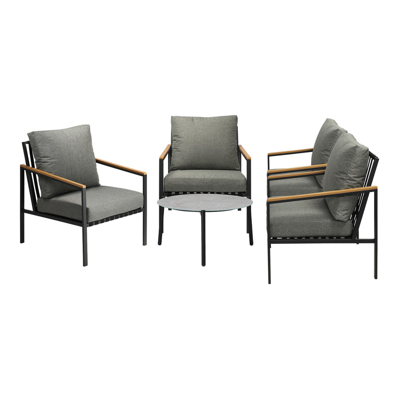 Livsip 5PC Outdoor Patio Set Grey 70cm Coffee Table Sofa Chairs