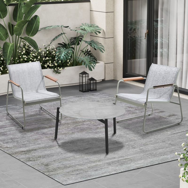Livsip 3PCS Outdoor Bistro Set Patio Chair 70cm Grey Table Textilene