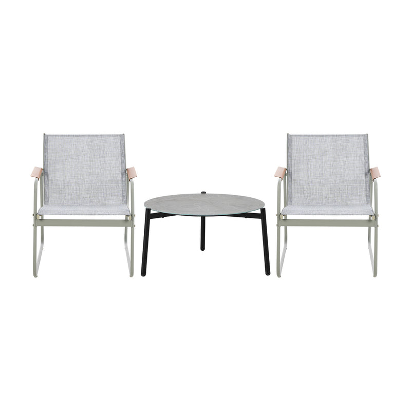 Livsip 3PCS Outdoor Bistro Set Patio Chair 70cm Grey Table Textilene