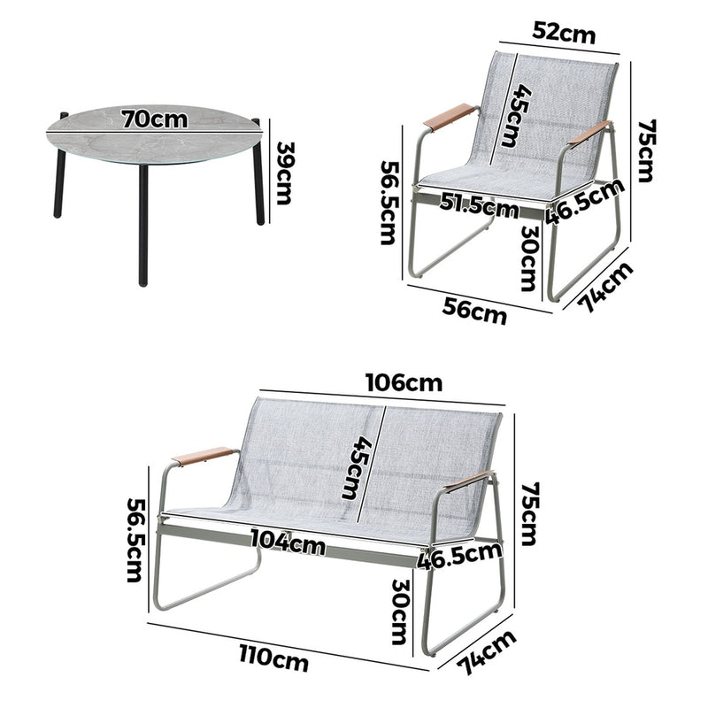 Livsip Outdoor Lounge Set 4 Seater Patio Chairs 70cm Grey Table