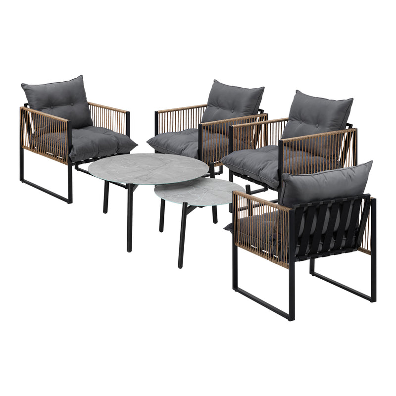 Livsip 6PCS Outdoor Patio Set Grey Coffee Table Set Rattan Chairs