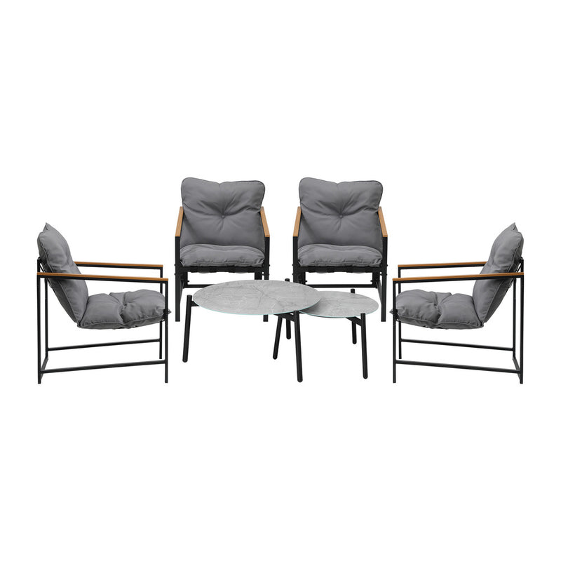 Livsip 6PC Outdoor Patio Set Round Grey Marble Table Sets with Chairs