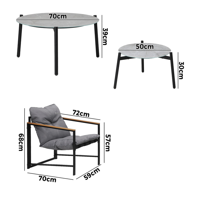 Livsip 6PC Outdoor Patio Set Round Grey Marble Table Sets with Chairs