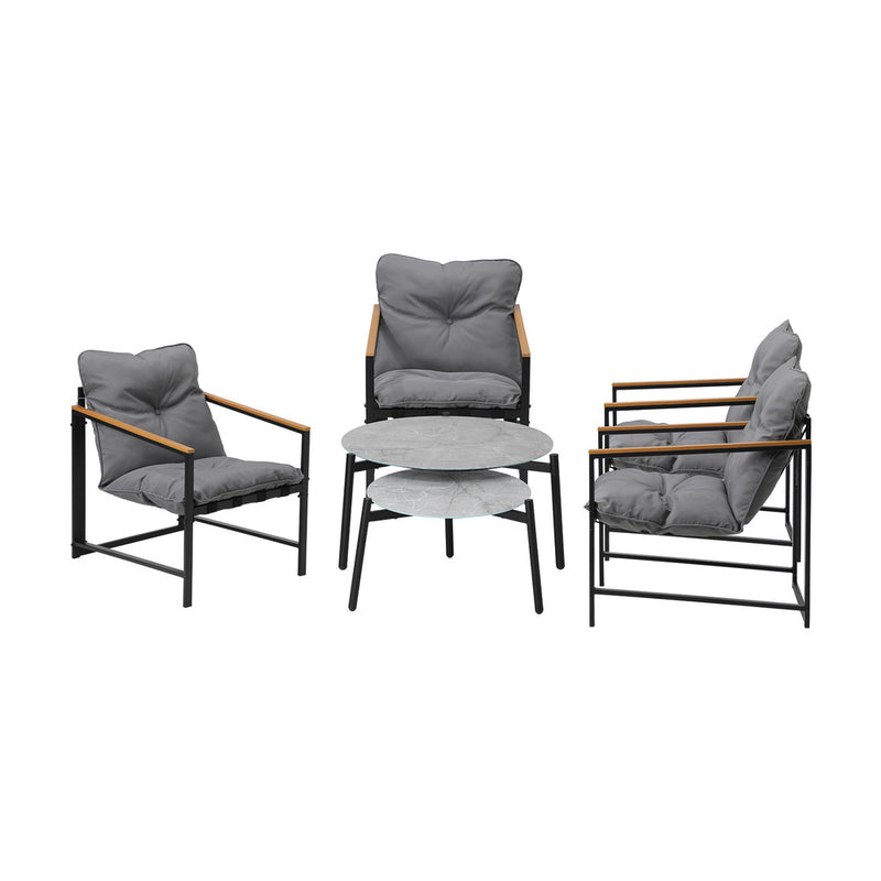 Livsip 6PC Outdoor Patio Set Round Grey Marble Table Sets with Chairs