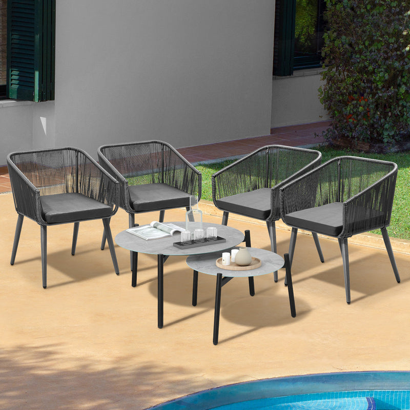 Livsip 6PCS Outdoor Patio Set 2pc Coffee Table Polyester Chair Rope