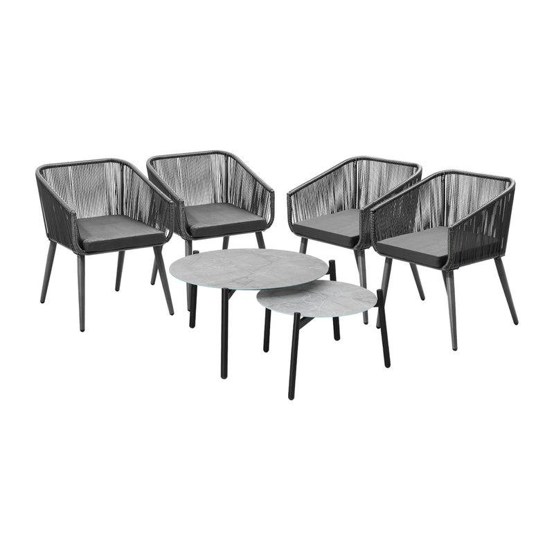 Livsip 6PCS Outdoor Patio Set 2pc Coffee Table Polyester Chair Rope