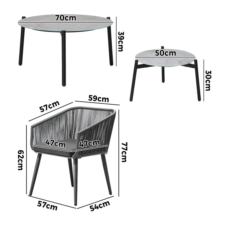 Livsip 6PCS Outdoor Patio Set 2pc Coffee Table Polyester Chair Rope