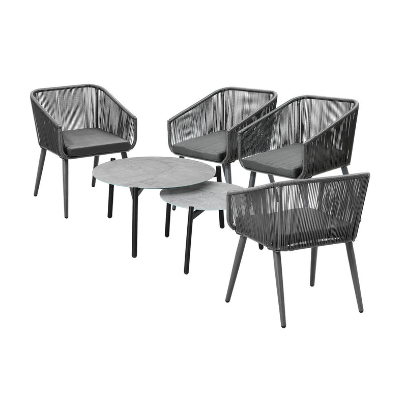 Livsip 6PCS Outdoor Patio Set 2pc Coffee Table Polyester Chair Rope