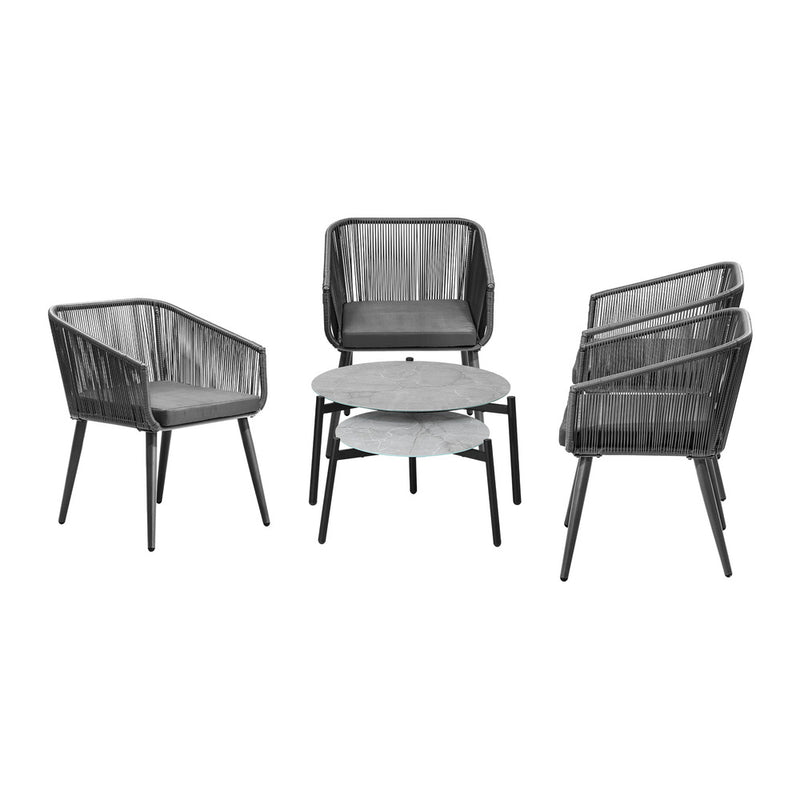 Livsip 6PCS Outdoor Patio Set 2pc Coffee Table Polyester Chair Rope