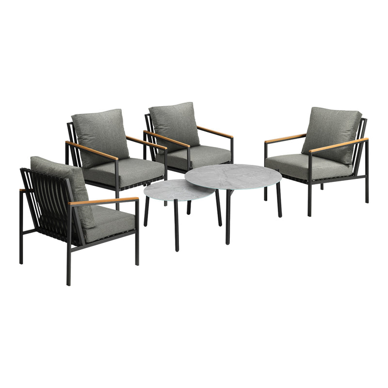 Livsip 6PCS Outdoor Lounge Set Grey Coffee Table Set with Chairs