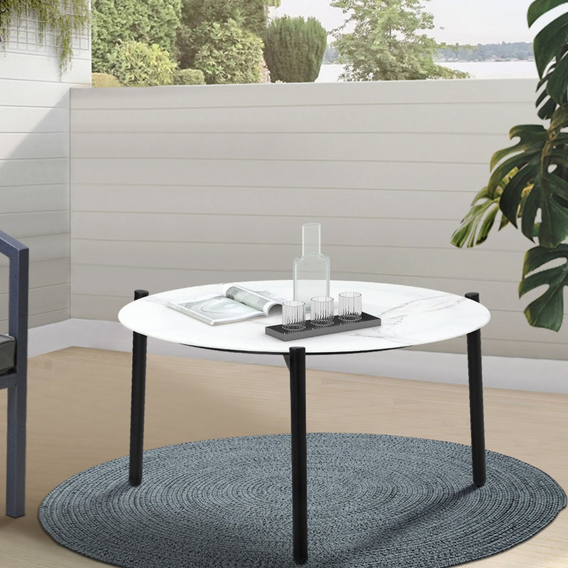 Livsip Outdoor Coffee Side Marble Table 70cm Round White