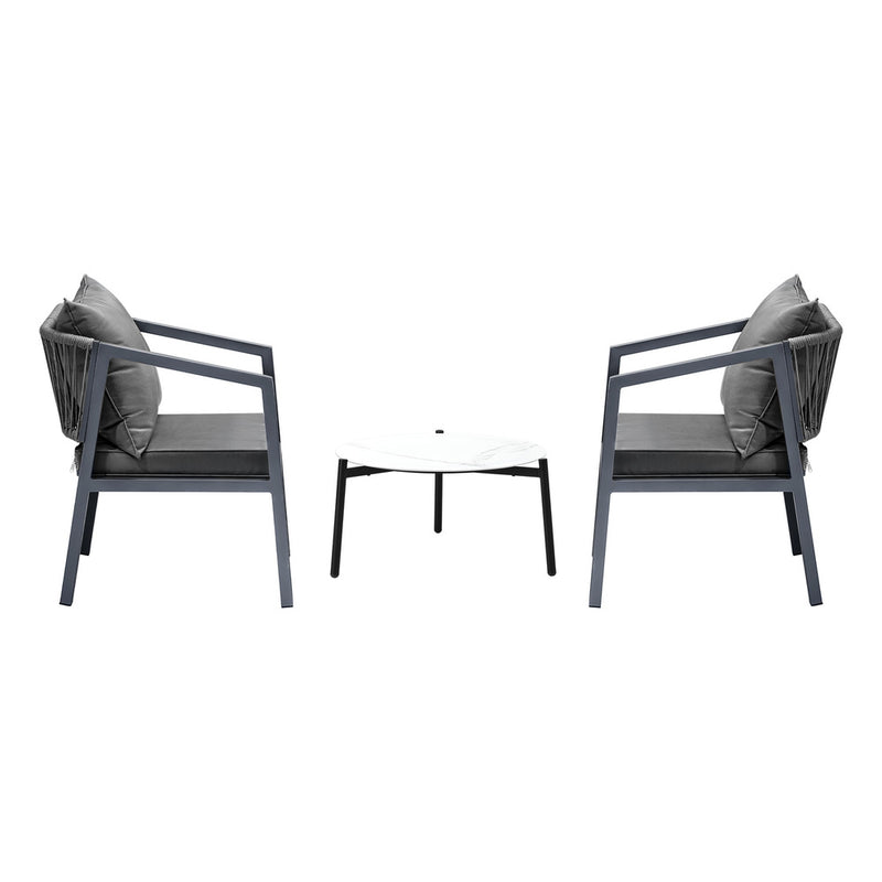 Livsip 3PCS Outdoor Patio Set White 50cm Coffee Table Grey Chairs