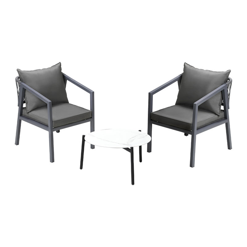 Livsip 3PCS Outdoor Patio Set White 50cm Coffee Table Grey Chairs