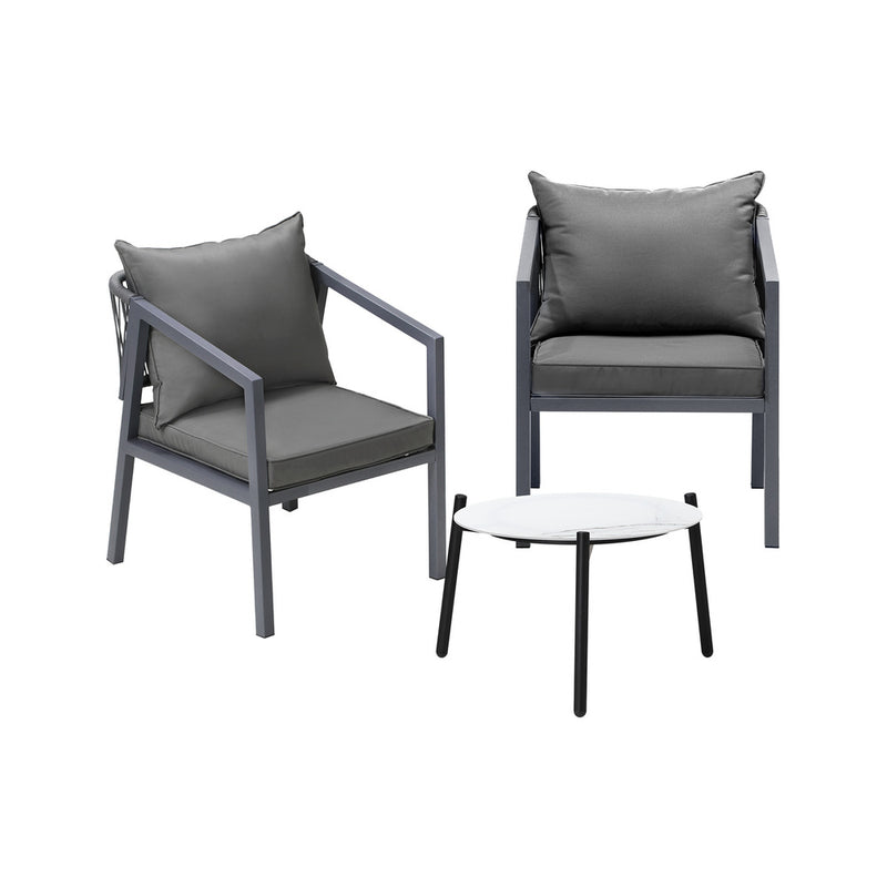 Livsip 3PCS Outdoor Patio Set White 50cm Coffee Table Grey Chairs