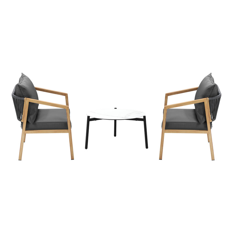 Livsip 3PCS Outdoor Patio Set White 50cm Coffee Table Natural Chairs