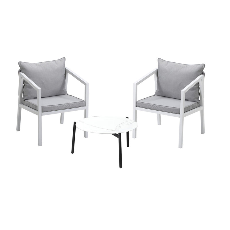 Livsip 3PCS Outdoor Patio Set White 50cm Coffee Table White Chairs