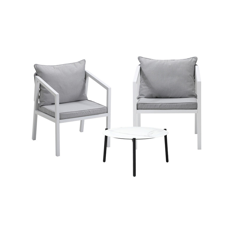 Livsip 3PCS Outdoor Patio Set White 50cm Coffee Table White Chairs