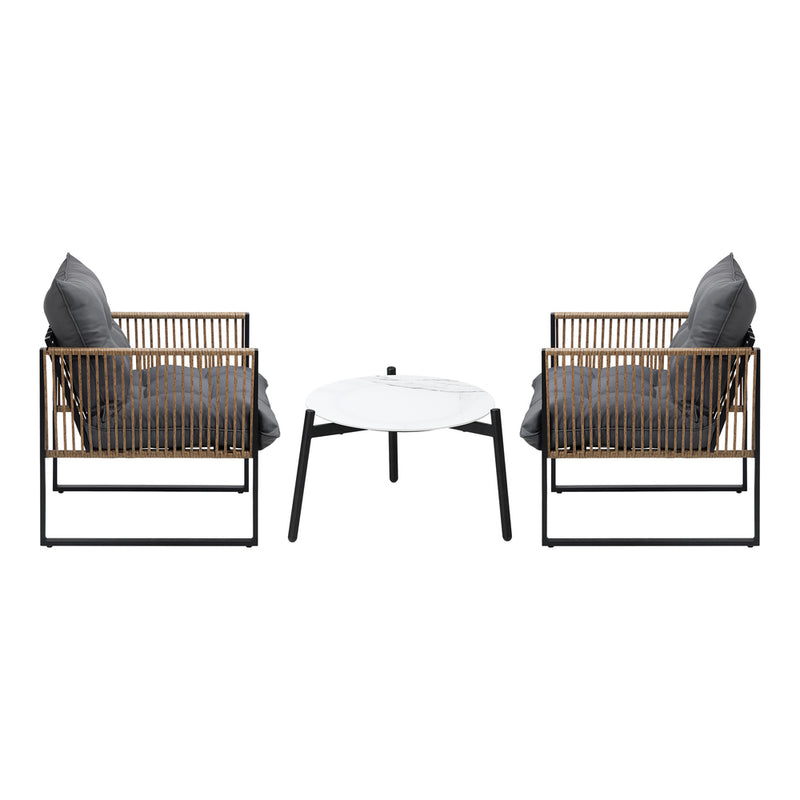 Livsip 3PCS Outdoor Patio Set 50cm Coffee Table Rattan Chairs