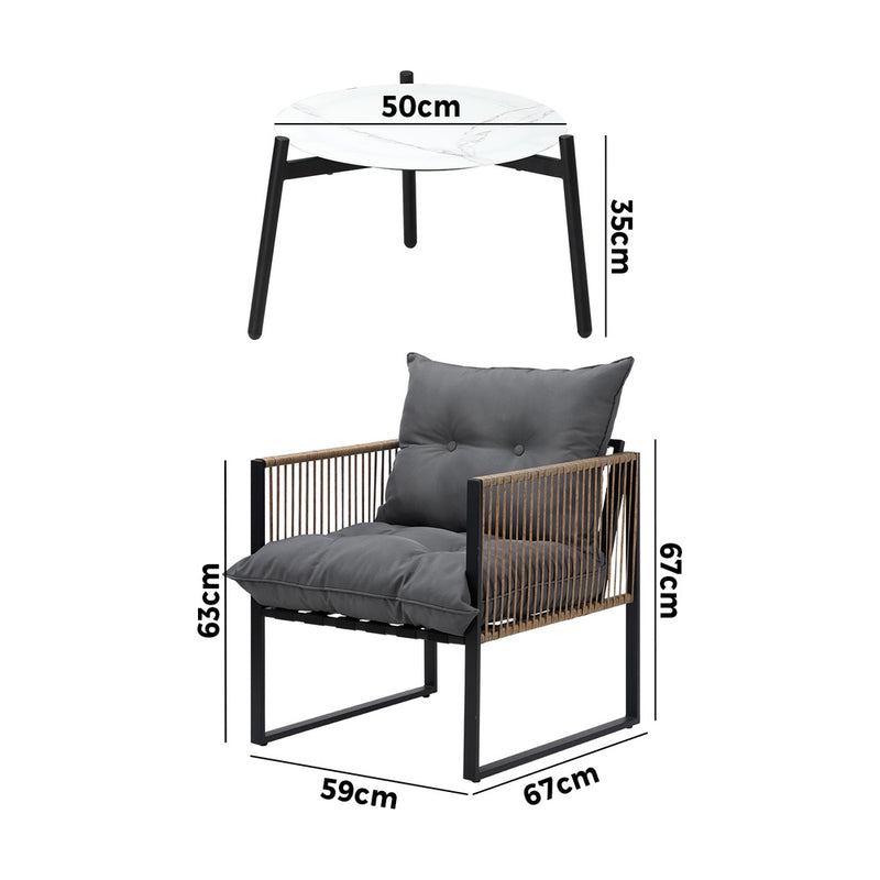 Livsip 3PCS Outdoor Patio Set 50cm Coffee Table Rattan Chairs