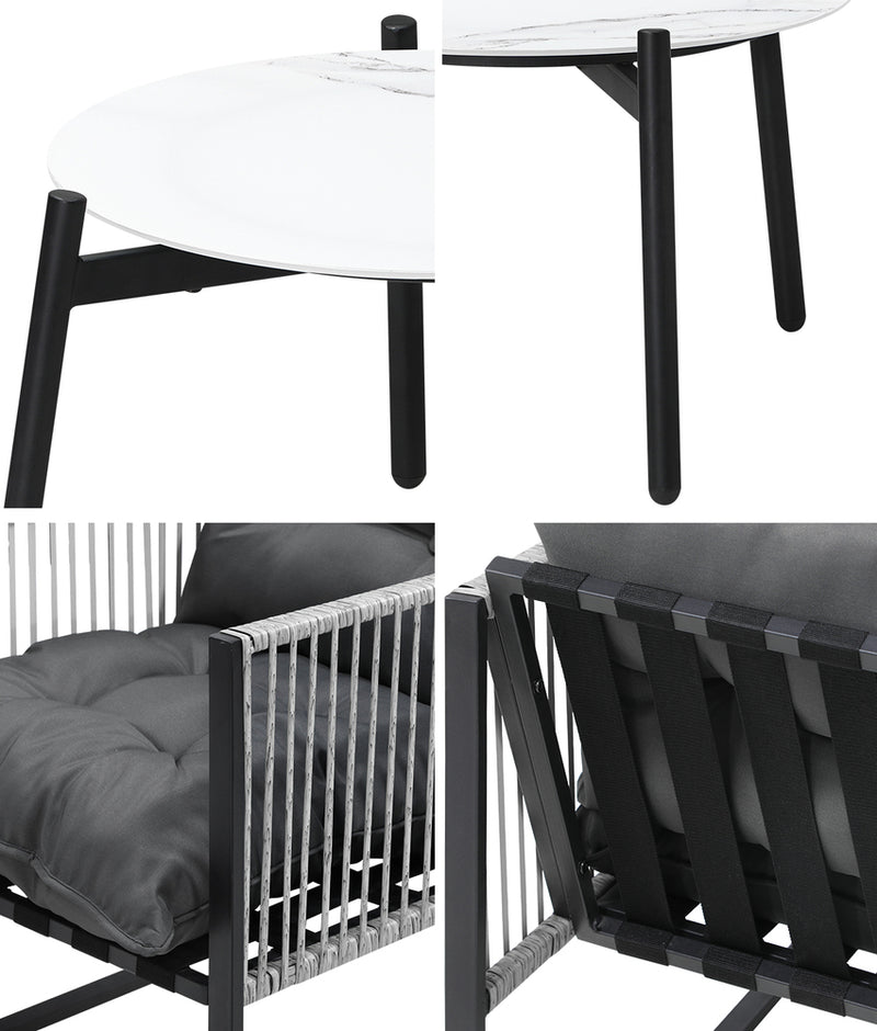 Livsip 3PCS Outdoor Patio Set 50cm White Table Cushioned Armchairs