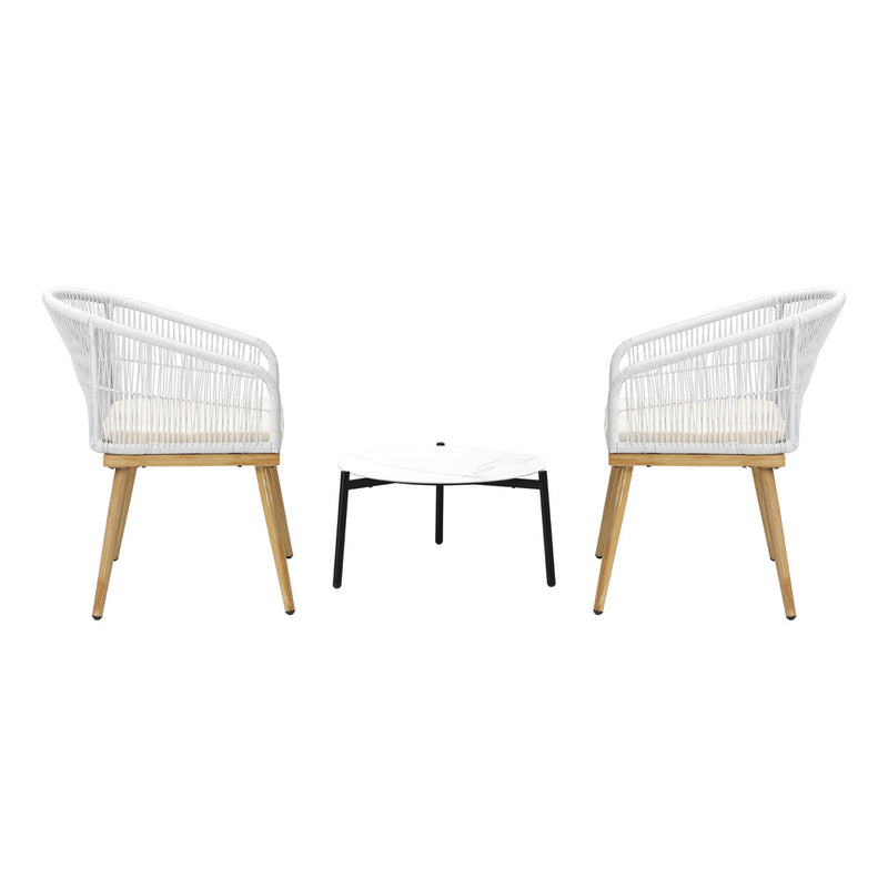 Livsip 3pcs Outdoor Patio Set 50cm Table Beige and Natural Chairs