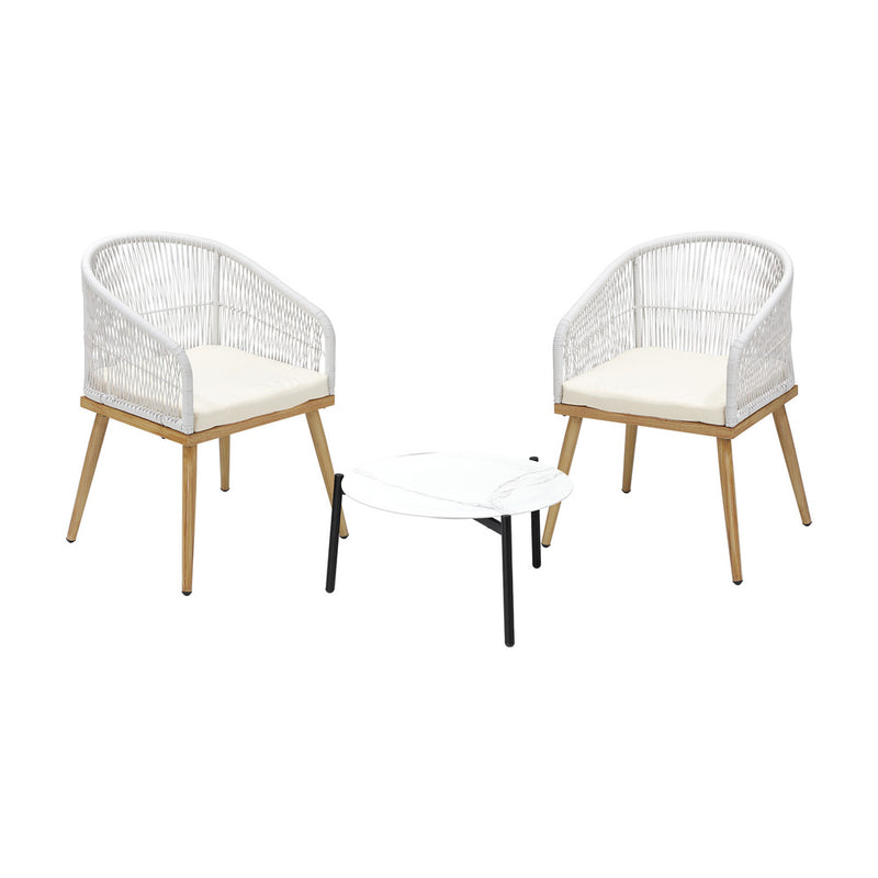 Livsip 3pcs Outdoor Patio Set 50cm Table Beige and Natural Chairs