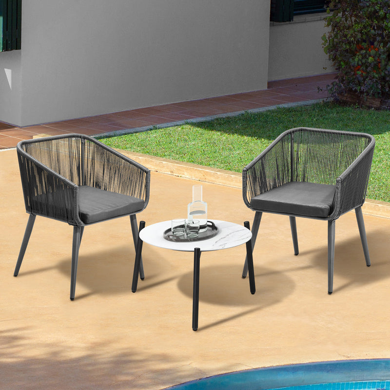 Livsip 3PCS Outdoor Lounge Set 50cm Coffee Table Polyester Chair Rope