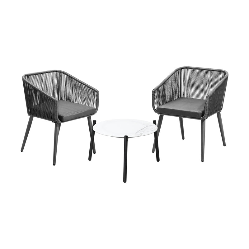 Livsip 3PCS Outdoor Lounge Set 50cm Coffee Table Polyester Chair Rope