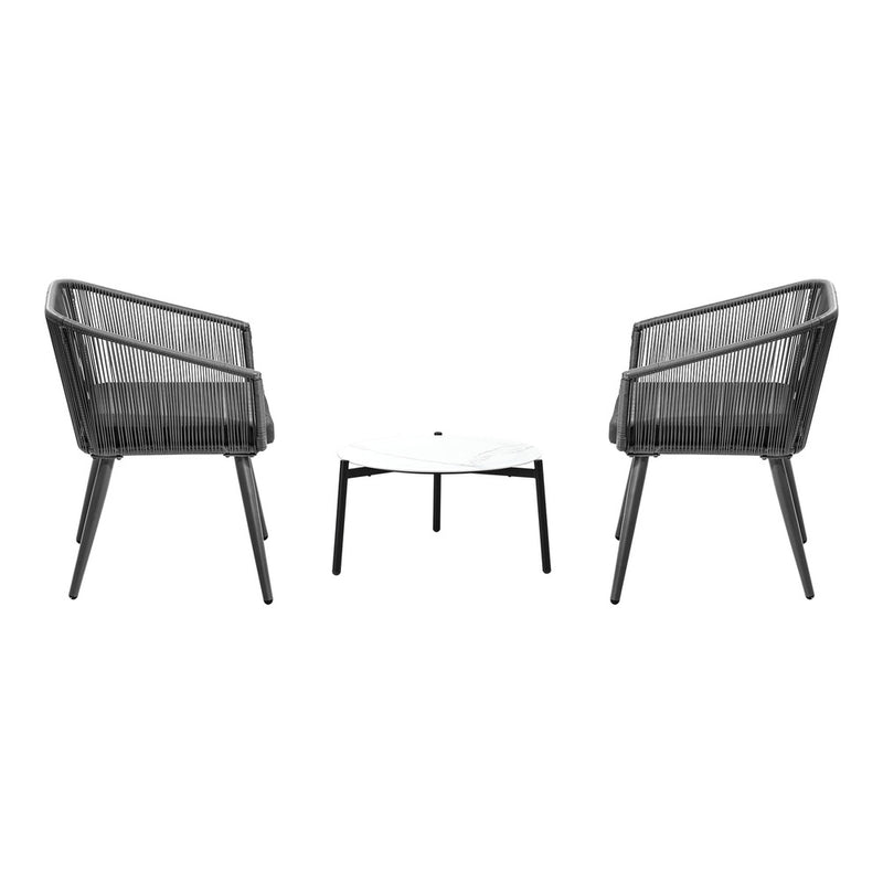 Livsip 3PCS Outdoor Lounge Set 50cm Coffee Table Polyester Chair Rope