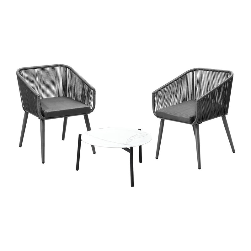 Livsip 3PCS Outdoor Lounge Set 50cm Coffee Table Polyester Chair Rope