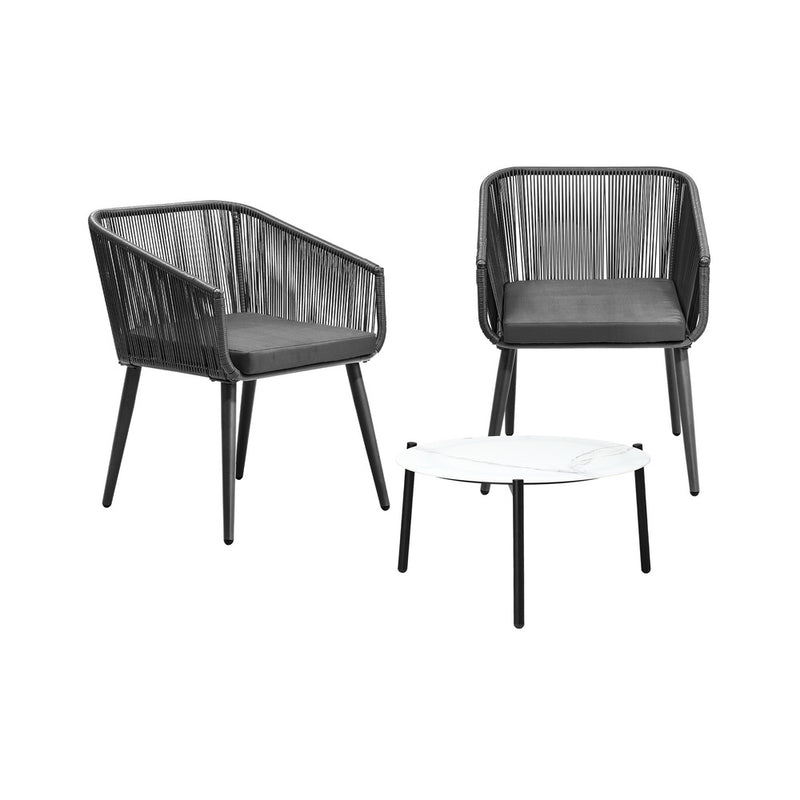 Livsip 3PCS Outdoor Lounge Set 50cm Coffee Table Polyester Chair Rope