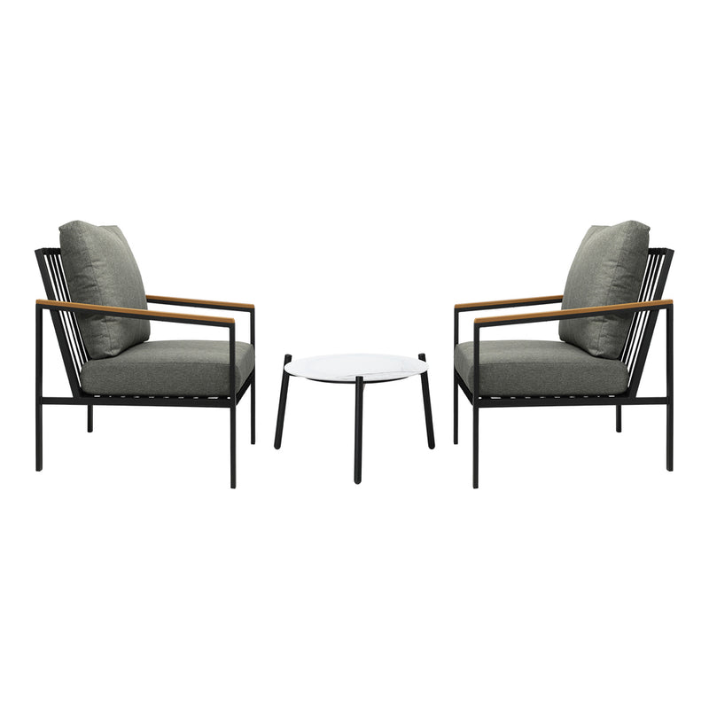 Livsip 3PCS Outdoor Patio Lounge Set 50cm Coffee Table Sofa Chairs