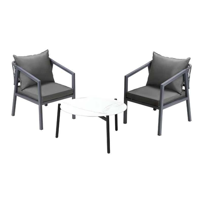 Livsip 3PCS Outdoor Patio Set White 70cm Coffee Table Grey Chairs