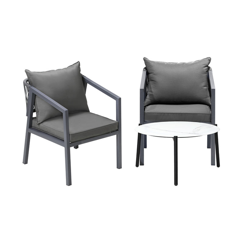 Livsip 3PCS Outdoor Patio Set White 70cm Coffee Table Grey Chairs