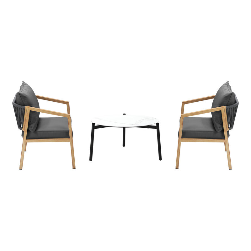 Livsip 3PCS Outdoor Patio Set 70cm Coffee Table Grey and Natural Chairs