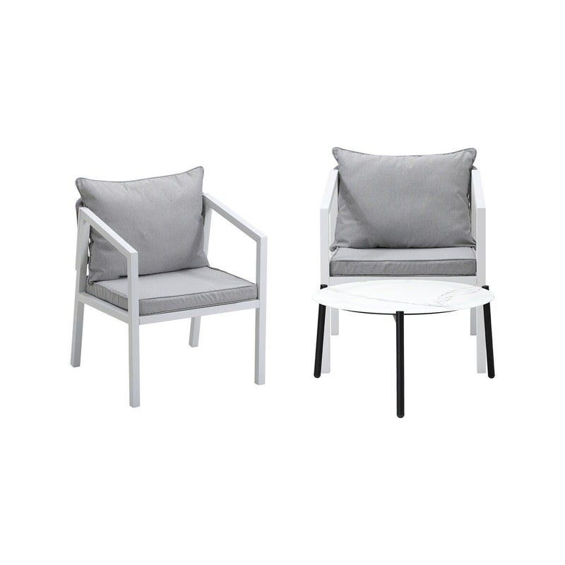 Livsip Outdoor Patio Set White 70cm Coffee Table and Chairs