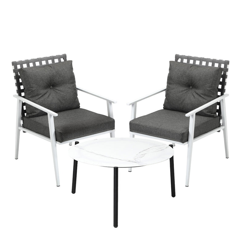 Livsip 3pc Outdoor Lounge Sets 70CM White Round Table Rattan Chairs