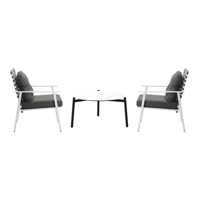 Livsip 3pc Outdoor Lounge Sets 70CM White Round Table Rattan Chairs