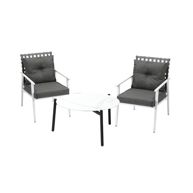 Livsip 3pc Outdoor Lounge Sets 70CM White Round Table Rattan Chairs