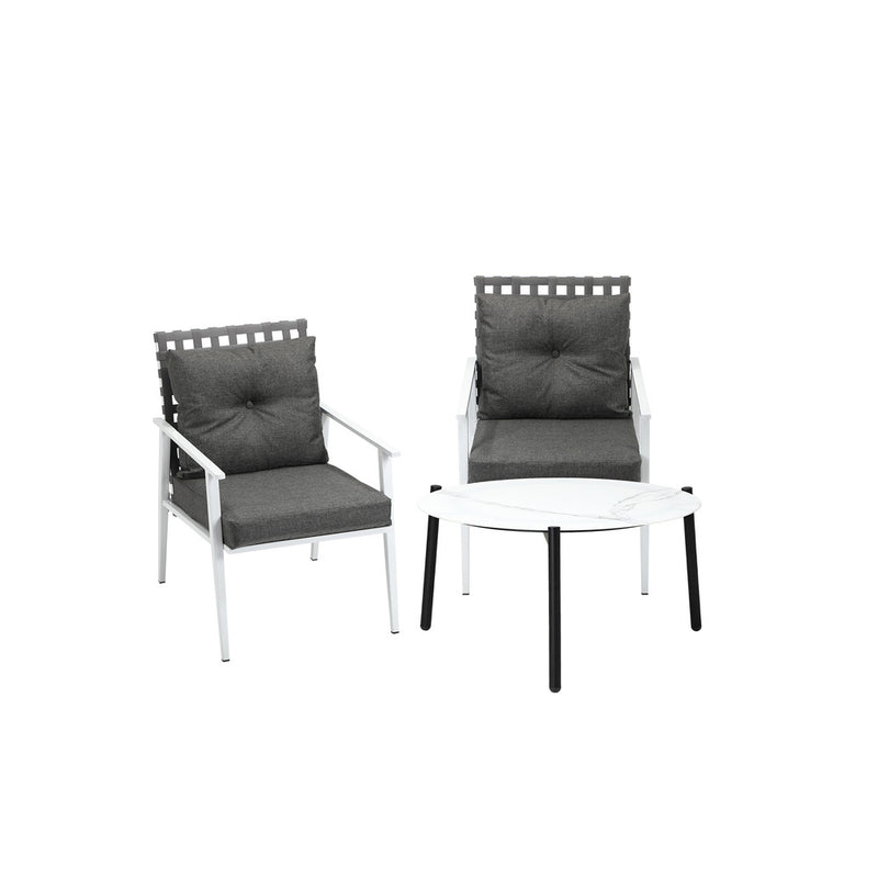 Livsip 3pc Outdoor Lounge Sets 70CM White Round Table Rattan Chairs