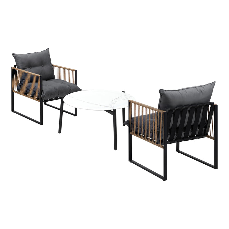 Livsip 3PCS Outdoor Patio Set White 70cm Coffee Table Rattan Chairs