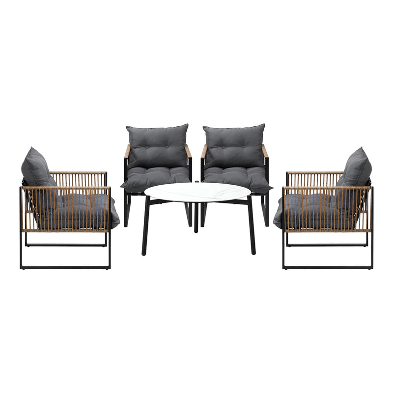 Livsip 5PCS Outdoor Patio Set White 70cm Coffee Table Rattan Chairs