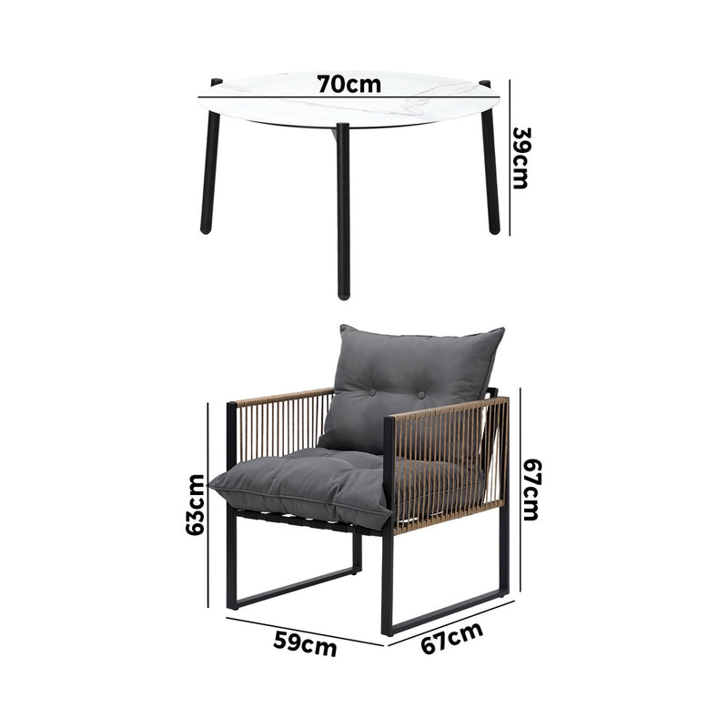 Livsip 5PCS Outdoor Patio Set White 70cm Coffee Table Rattan Chairs