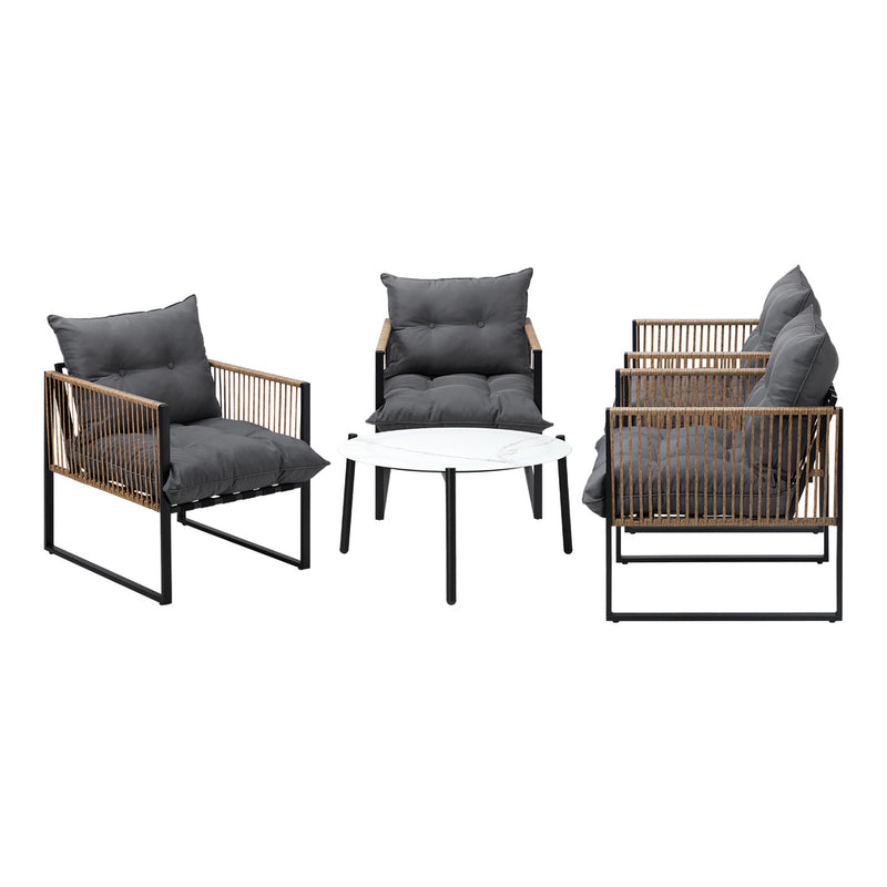 Livsip 5PCS Outdoor Patio Set White 70cm Coffee Table Rattan Chairs