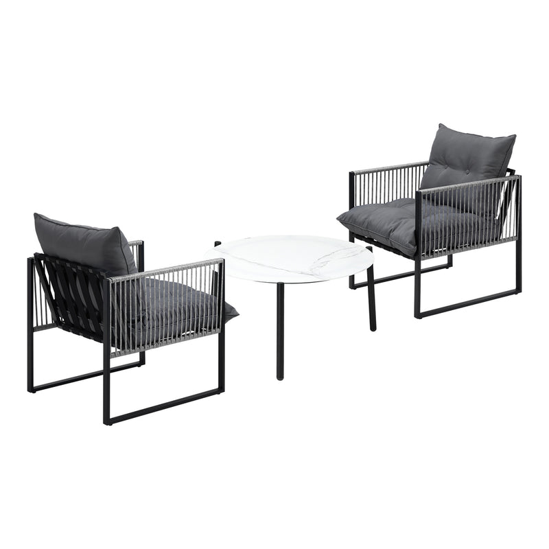 Livsip 3PCS Outdoor Patio Set White 70cm Table Cushioned Armchairs