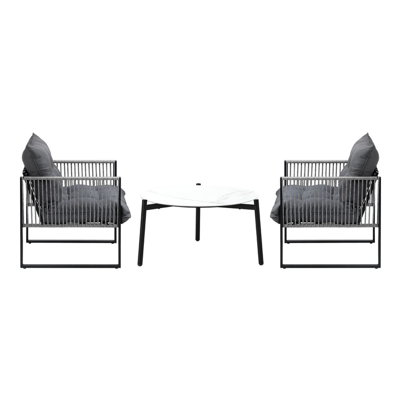Livsip 3PCS Outdoor Patio Set White 70cm Table Cushioned Armchairs