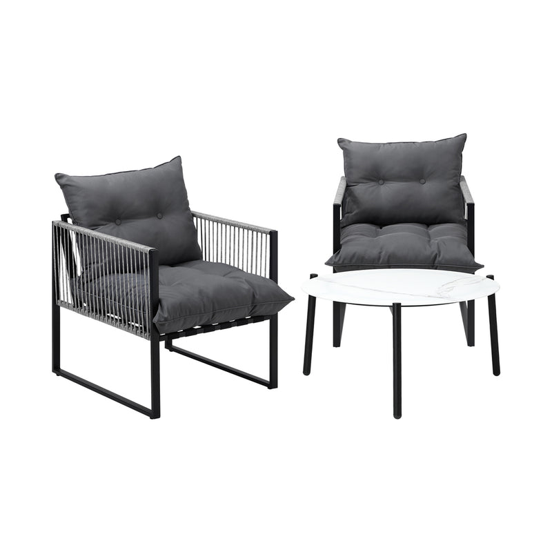 Livsip 3PCS Outdoor Patio Set White 70cm Table Cushioned Armchairs