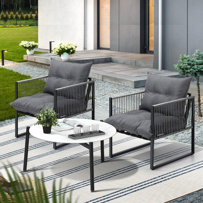 Livsip 3PCS Outdoor Patio Set White 70cm Table Cushioned Armchairs